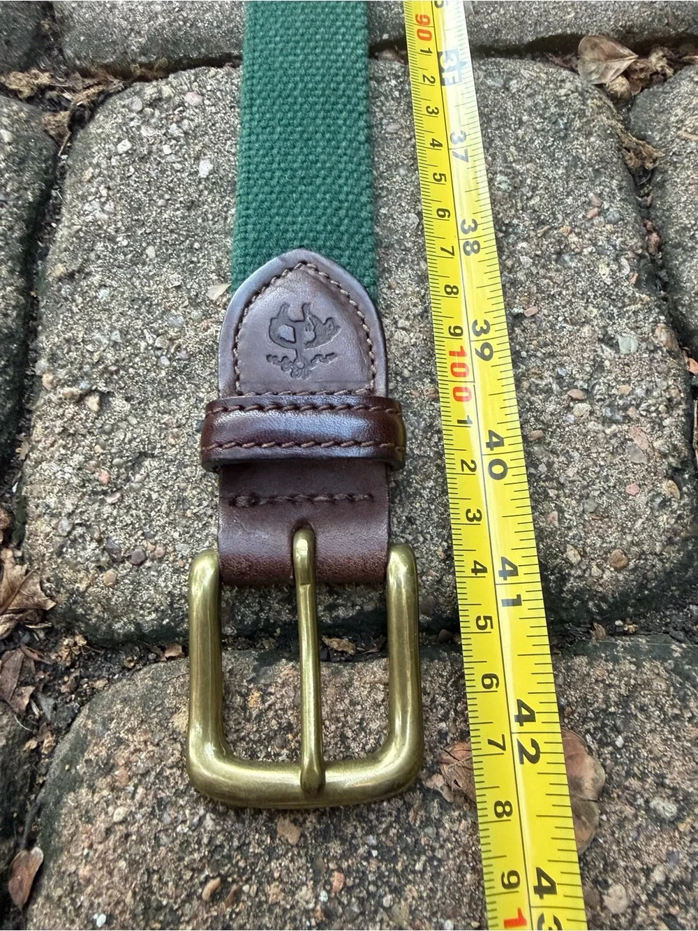 Vintage Rare Brooks Brothers Green Canvas Leather Belt Solid Brass Buckle 42”